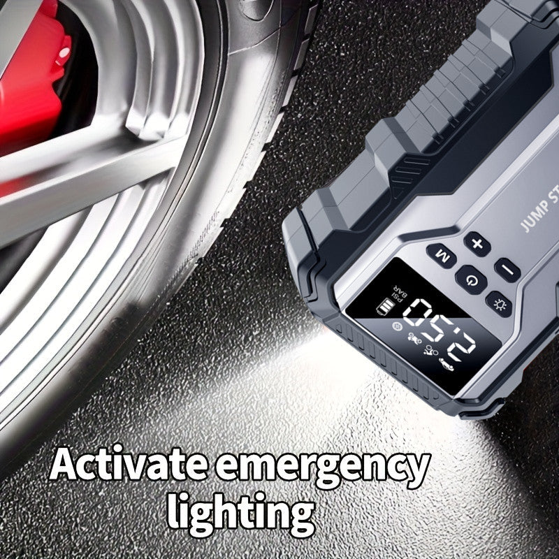 Portable Car Jump Starter Kit 12V Multi-Function Battery Booster LED Flashlight SOS Rescue Light Air Pump for Cars Trucks SUVs Emergency Roadside Power