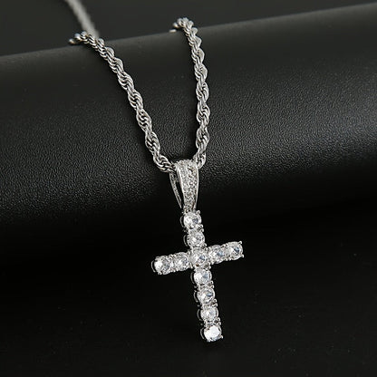 4-Piece Men's Punk Jewelry Set Quartz Watch Cuban Chain Necklace Bracelet and Cross Necklace with Rhinestone Details Hip Hop Style Gift for Men