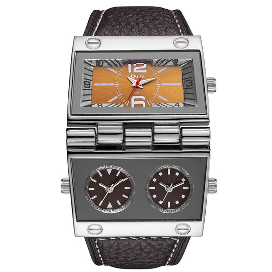 Men's Luxury Sports Quartz Watch with Dual Time Zone Display - Analog Pointer Alloy Case Faux Leather Strap Battery Powered Wristwatch for Men, Business Casual & Outdoor Gift