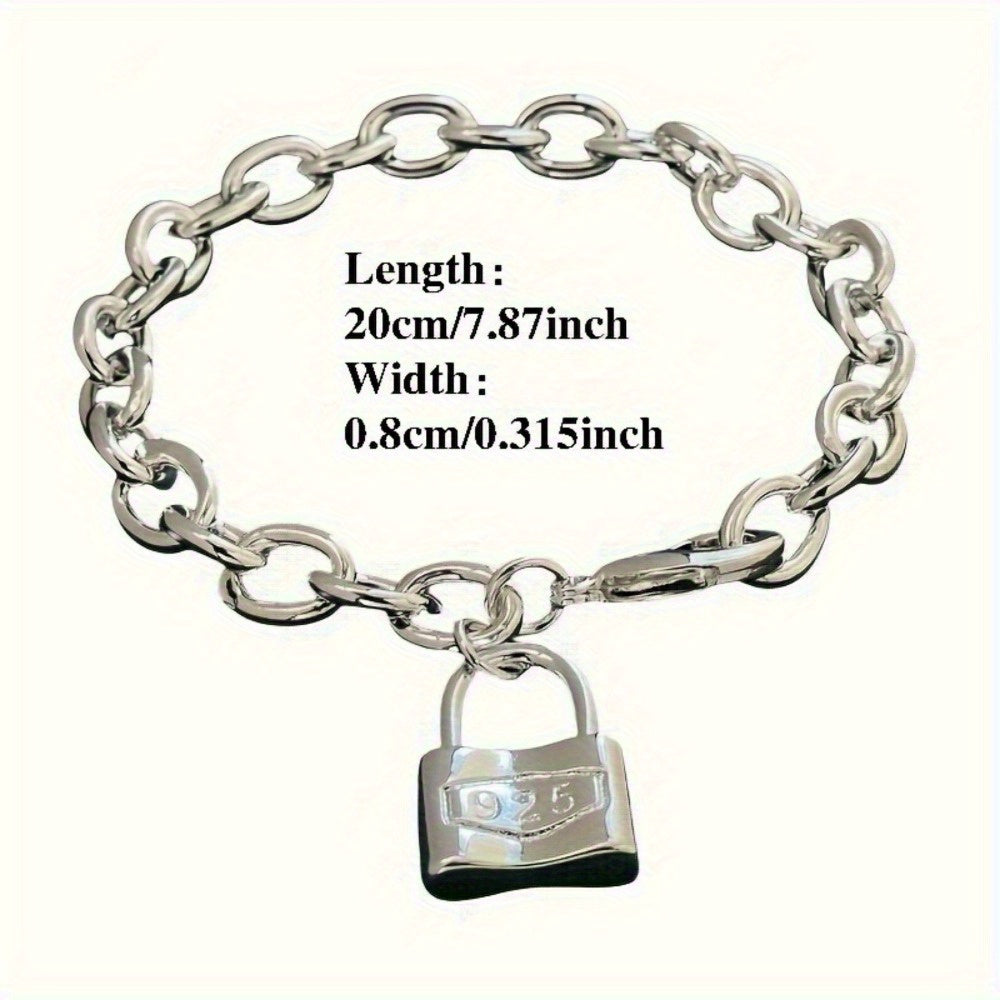 925 Sterling Silver Chain Bracelet for Women – Dainty Korean Boho Lock Clasp Pendant Bracelet, Hypoallergenic, Lightweight 2g, Perfect Gift for Her