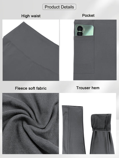 Women's Plus Size Yoga Pants with Pockets – High-Waist Fleece-Lined Warm Leggings for Fall & Winter, Tight-Fitting Elastic Sports Base Layer Pants, Sizes 1XL-5XL in Black, Gray, Burgundy & Navy