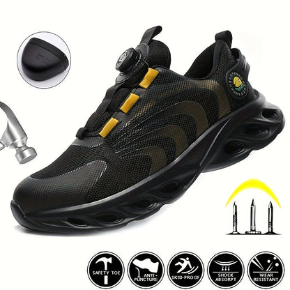 Men's Steel Toe Safety Shoes Wide Width Puncture-Proof with Rotating Buckle – Non-Slip Cushioned Work Boots for Construction, Industrial & Warehouse, Sizes US 6.5–13.5