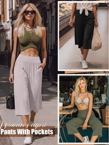 Women's Capri Pants 3-Pack – Loose Lounge Cropped Sweatpants Joggers with Pockets & Elastic Waist, Yoga Capri for Spring Summer Fall Casual Weekend Wear