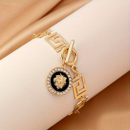 Gold Bohemian Lion Head Pendant Anklet for Women – Stainless Steel Black Ankle Chain Bracelet, Boho Beach Summer Foot Jewelry with Gift Bag, Casual Fashion Accessory for Daily Wear and Vacation