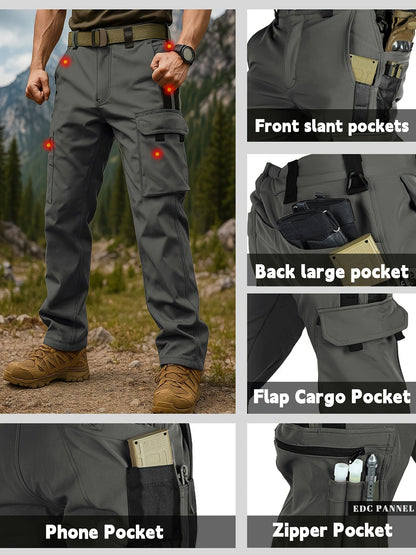 Men's Tactical Winter Pants Heavy-Duty Thickened Insulated Work Pants, 300g/m² 100% Polyester MOLLE System Multi-Pocket Baggy Snow Pants for Hiking Hunting Construction Outdoor
