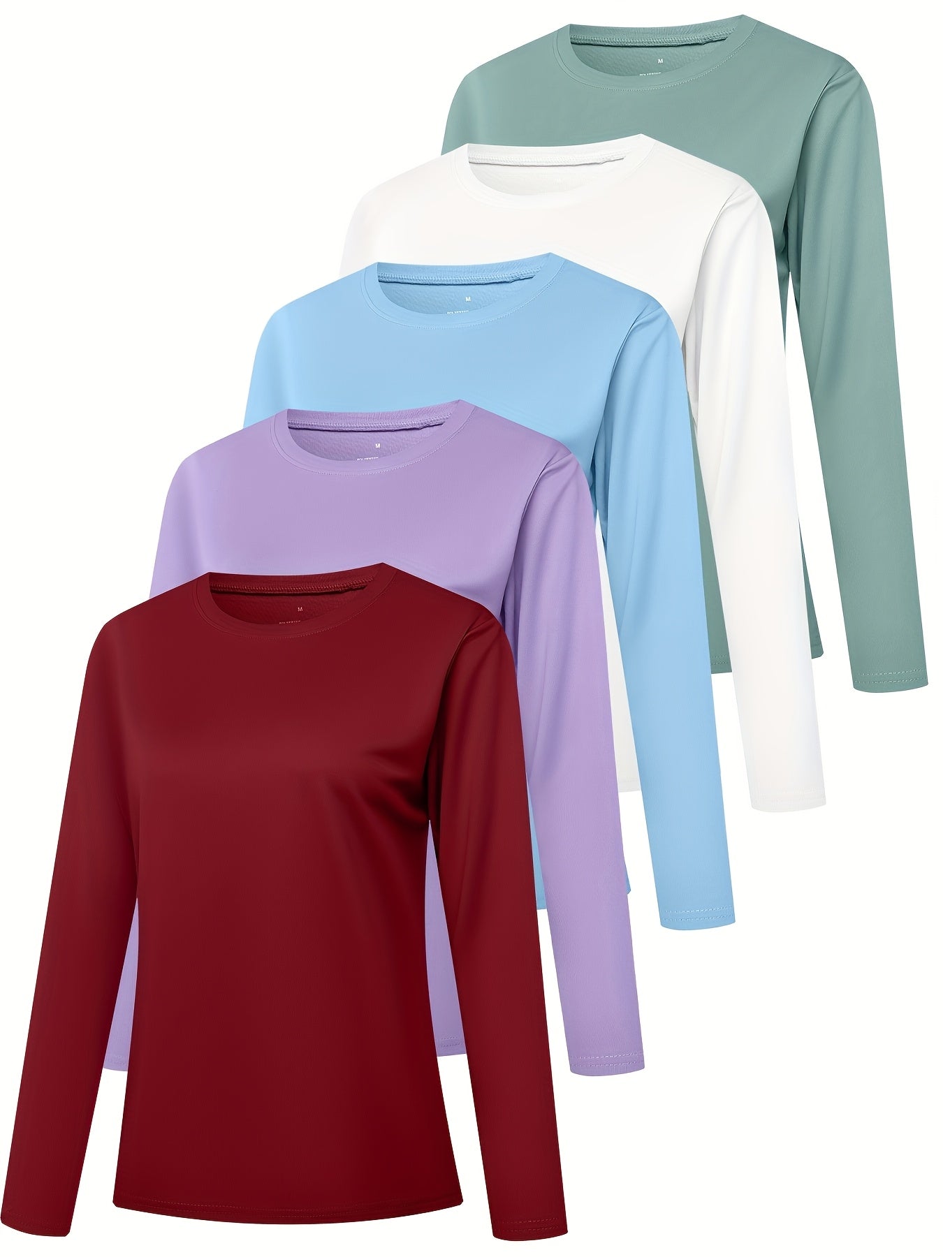 Women's Long Sleeve Workout Tops 5 Pack Breathable Moisture-Wicking Athletic Running Gym Fitness Shirts Activewear S-XXL Mix Colors