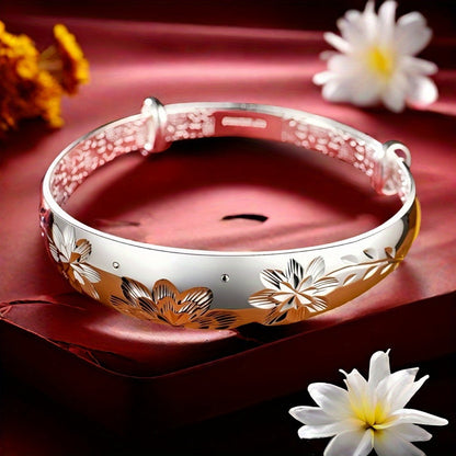925 Sterling Silver Adjustable Push-Pull Bracelet for Women – Elegant Sliding Clasp Bangle in Silver & Gold, Perfect Gift for Mom, Mother's Day, Birthday & Anniversary