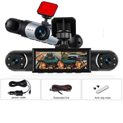 360° 4-Channel Dash Cam 1080P Full Coverage – Front 1080P + 720P Front/Rear/Left/Right, Night Vision WDR G-Sensor Loop Recording, Car Driving Recorder with Optional 32GB/64GB TF Card