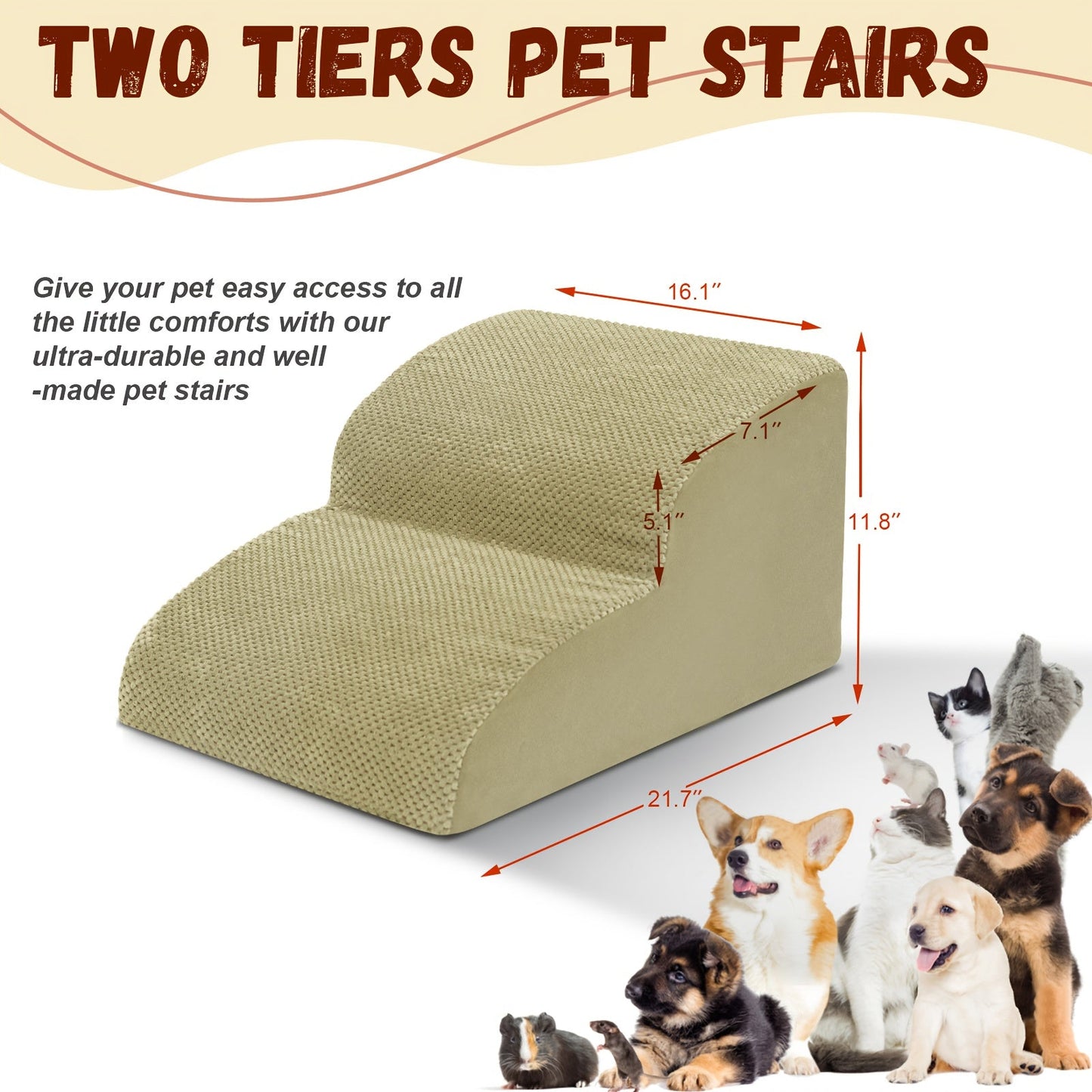 Memory Foam Dog Steps Pet Stairs 2 3 4 Step with Non-Slip Bottom & Washable Cover – Supportive Pet Steps for Sofa Bed, Great for Senior Dogs & Puppies, Multiple Colors