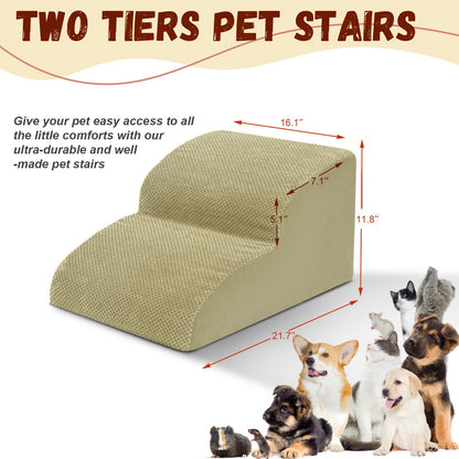 Memory Foam Dog Steps Pet Stairs 2 3 4 Step with Non-Slip Bottom & Washable Cover – Supportive Pet Steps for Sofa Bed, Great for Senior Dogs & Puppies, Multiple Colors