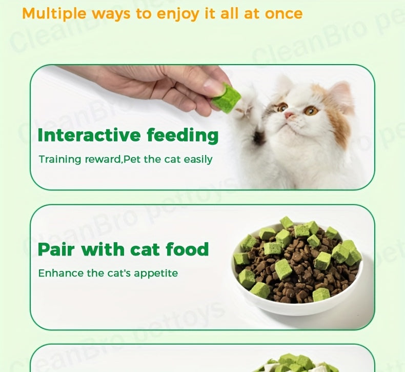 Freeze-Dried Cat Grass Hairball Control Tablets – Natural Mint Molar Sticks & Granules, Chicken Flavor Cat Snacks for Dental Health & Hair Removal