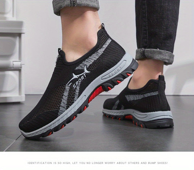 Men's Breathable Mesh Slip-On Sneakers – Lightweight Low-Top Casual Athletic Shoes with Rubber Sole, Round Toe, Monochrome Fabric Upper, Easy Wear Loafer-Style Footwear for Walking, Gym & Everyday Comfort, Spring & Summer