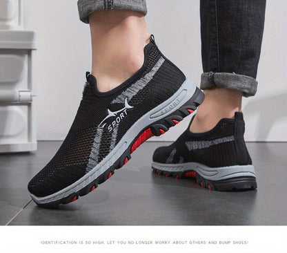 Men's Breathable Mesh Slip-On Sneakers – Lightweight Low-Top Casual Athletic Shoes with Rubber Sole, Round Toe, Monochrome Fabric Upper, Easy Wear Loafer-Style Footwear for Walking, Gym & Everyday Comfort, Spring & Summer