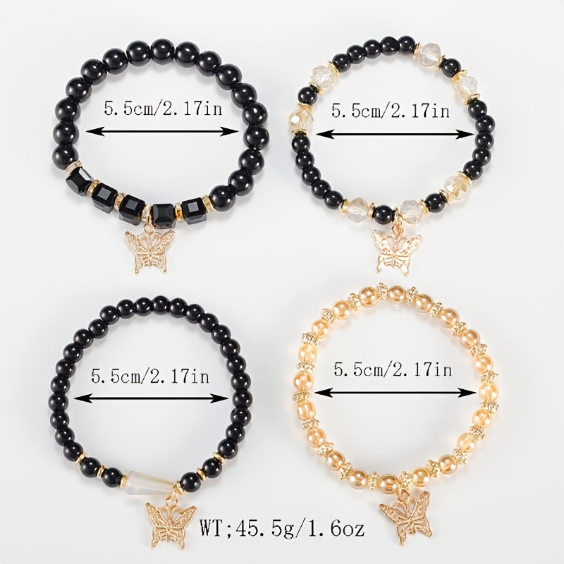 Boho Butterfly Beaded Bracelet Set for Women – 4, 8 & 16pcs Sparkle Multi-Layered Elastic Charm Stackable Bracelets, Perfect Gift for Stylish Ladies