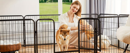 Dog Playpen 8 or 16 Panel DIY Metal Kennel with Door for Large Medium Small Dogs – 24 32 40 Inch Indoor Outdoor Puppy Pen Easy to Assemble & Move