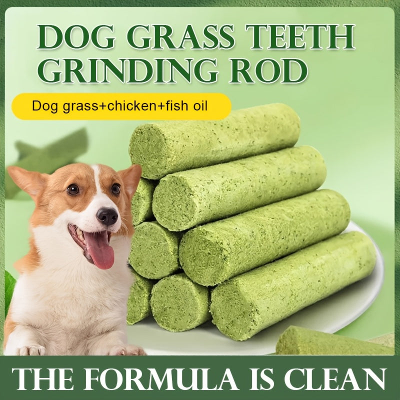 15pcs Dog Grass Stick Chews – Natural Teeth Cleaning Chewable Treats, Breath Freshener, High Fiber Digestive Health Snack Made with Grass & Meat – Healthy Dog Treat for All Breeds