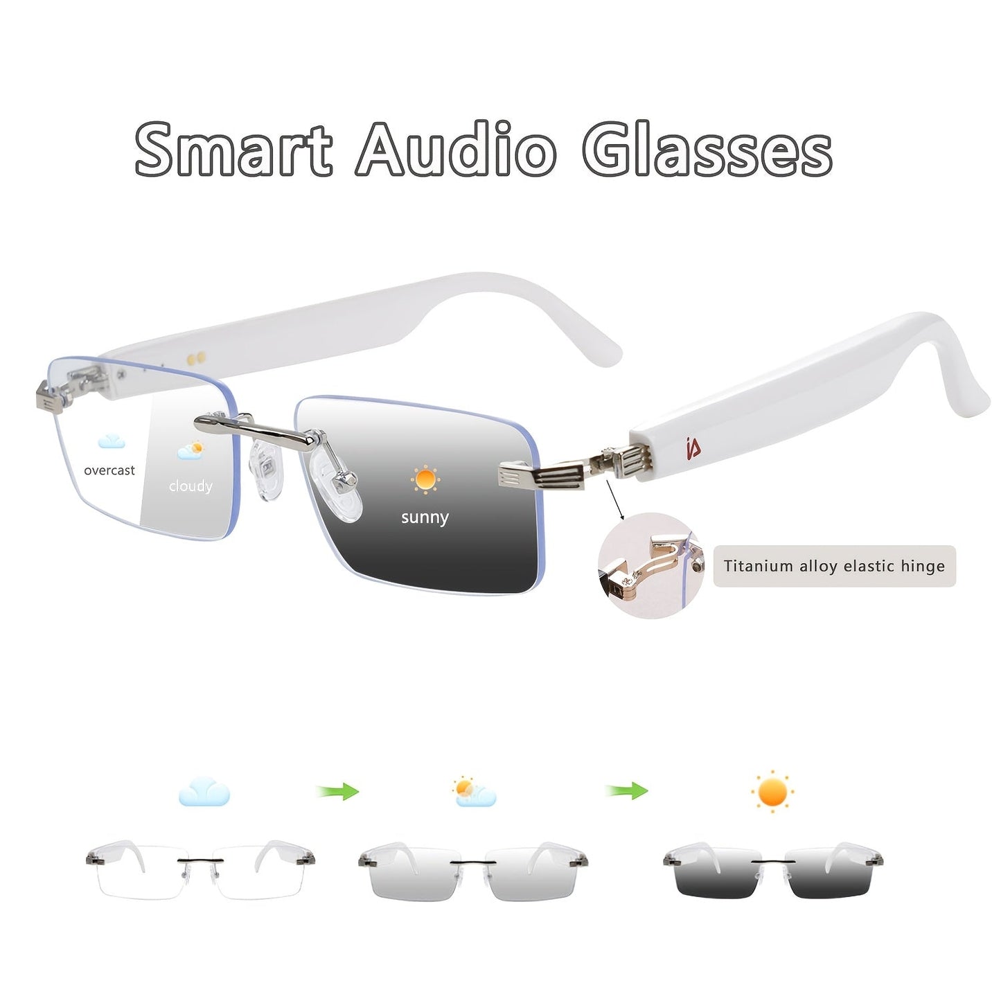 Photochromic Smart Glasses with Bluetooth Audio – Auto Color Changing Lenses, Anti Blue Light, Wireless Music & Calls, Sports Driving Unisex Eyewear, Great Holiday Gift