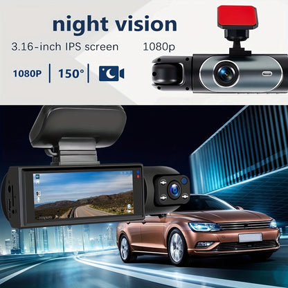 Dual Dash Cam Front & Inside 1080P – IR Night Vision, 150° Wide Angle, Loop Recording, Car DVR Camera with 32GB/64GB SD Card Option, 2" or 3.16" Screen