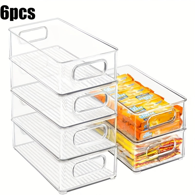 Refrigerator Organizer Bins 6-Pack Clear Stackable Food Storage Bins for Fridge, Freezer, Kitchen Cabinet & Pantry Organization, 10" Transparent Upgraded Thick Plastic Bins for Bathroom & Bedroom