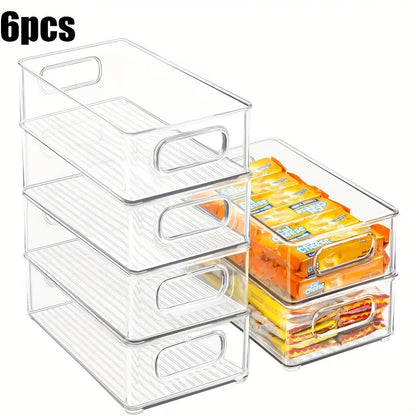 Refrigerator Organizer Bins 6-Pack Clear Stackable Food Storage Bins for Fridge, Freezer, Kitchen Cabinet & Pantry Organization, 10" Transparent Upgraded Thick Plastic Bins for Bathroom & Bedroom