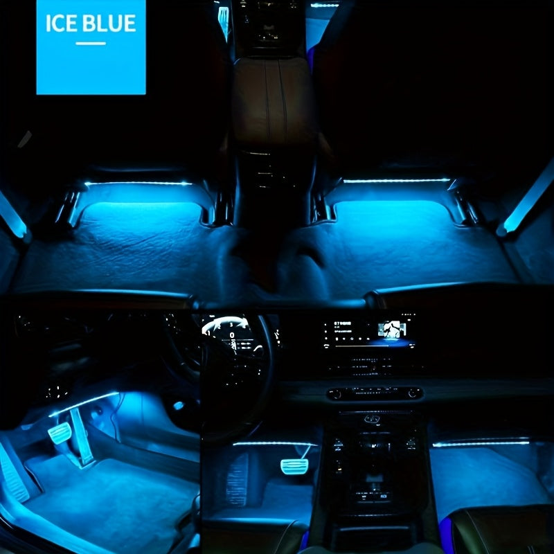 Music Sync LED Car Interior Lights – 4pcs USB Powered RGB Underfoot Ambient Lighting Kit with App & Remote Control, Colorful Atmosphere Lights for Car Truck SUV, No Battery Required