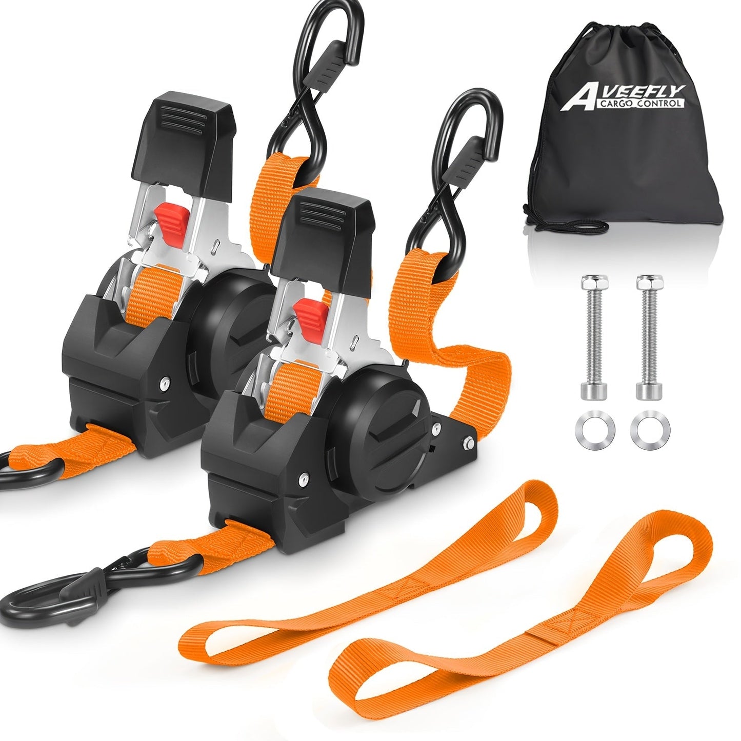 Retractable Ratchet Tie Down Straps 4-Pack Heavy Duty Self-Retracting – 2pcs 10 Ft Auto Cargo Straps for Truck, Trailer, Motorcycle, Moving & Appliances Securing