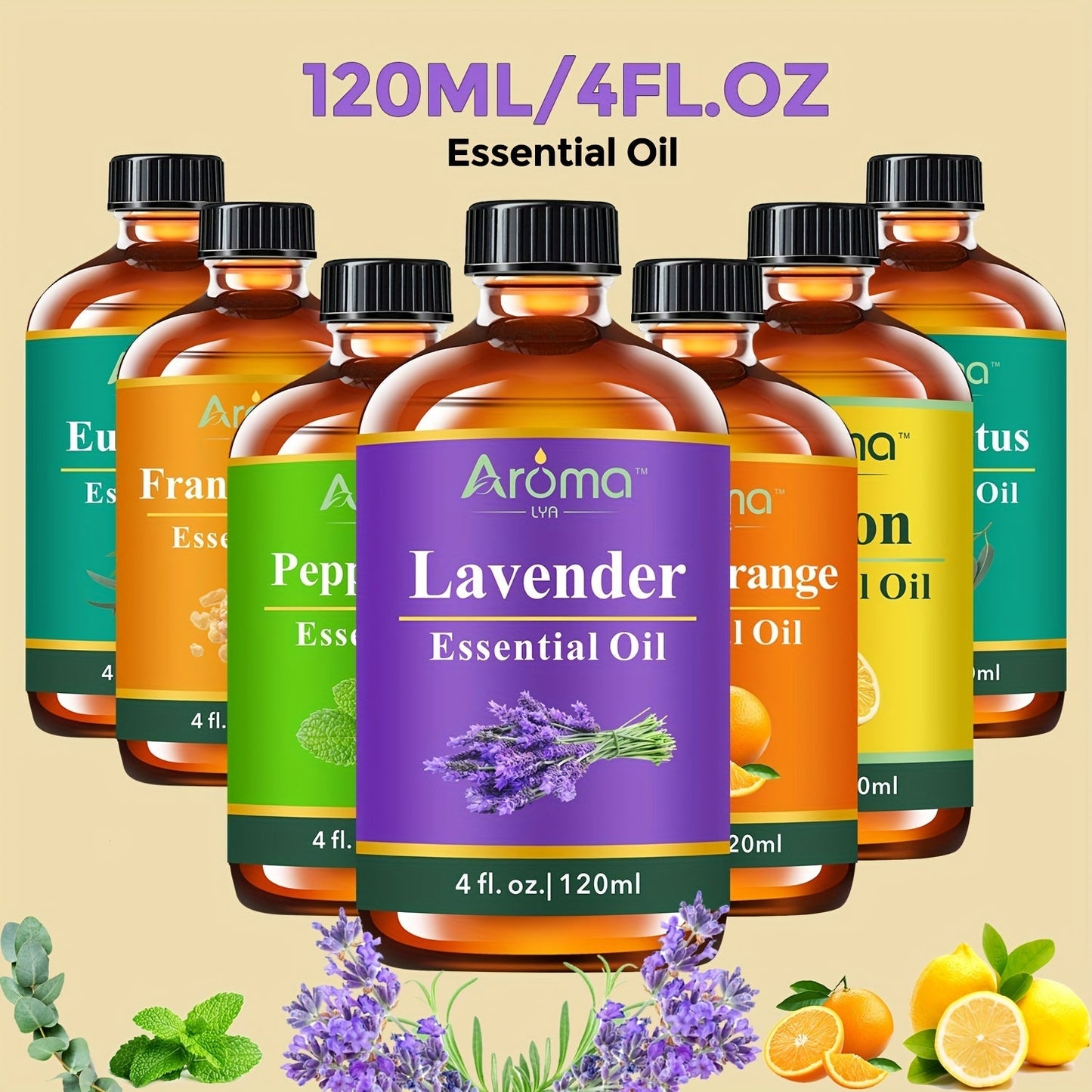 Pure Natural Essential Oils 4 FL OZ – Lavender Eucalyptus Frankincense Peppermint Lemon Sweet Orange for Diffuser Aromatherapy Soap Candle Body Oil