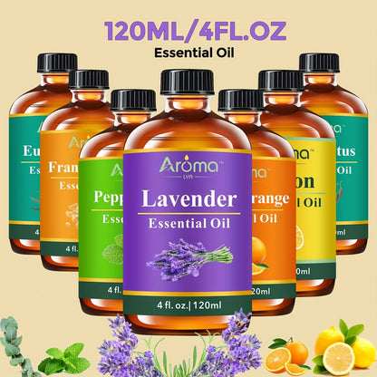 Pure Natural Essential Oils 4 FL OZ – Lavender Eucalyptus Frankincense Peppermint Lemon Sweet Orange for Diffuser Aromatherapy Soap Candle Body Oil