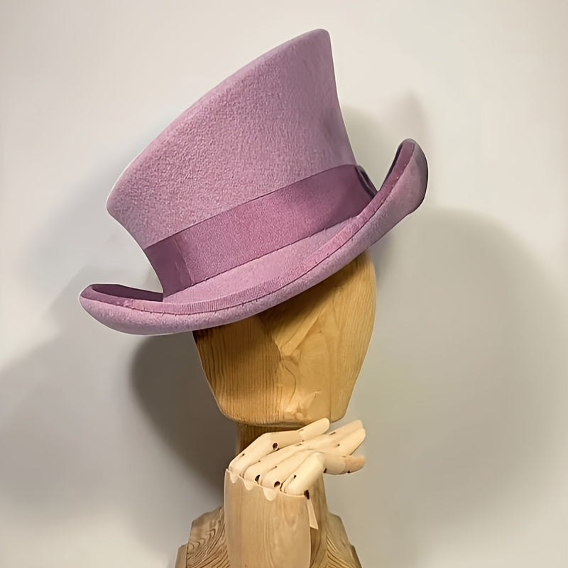 100% Wool Felt Fedora Hat with Ribbon for Women & Men – Adjustable Asymmetrical Top Hat for Church Parties Weddings, Elegant Fashion Headwear in 10 Colors, Perfect Christmas Gift