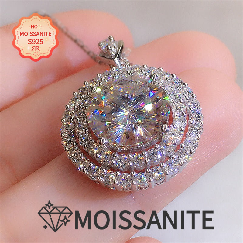 5 Carat Moissanite Pendant Necklace S925 Sterling Silver Minimalist Diamond Alternative Promise Necklace Luxury Elegant Jewelry for Women Wedding Holiday Gift