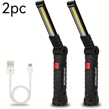 Rechargeable COB LED Work Light with Magnetic Base – 1000 Lumen Portable Camping Flashlight, 5 Modes, USB-C, Hanging Lamp for Garage Yard Emergency Outdoor Use, 2/3/4 Pack
