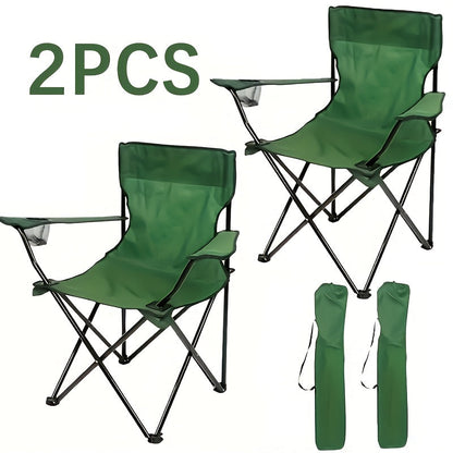 Foldable Camping Chairs 2 Pack – Steel Frame Oxford Cloth Cup Holders Portable Storage Bags for Outdoor BBQ Courtyard Beach Picnic Holiday Gift