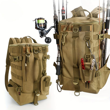 Lightweight Fishing Backpack 2-Piece Set Waterproof Nylon Angler Daypack with Scissors Pouch Zipper Tackle Organizer for Outdoor Hiking Travel Black Army Green Khaki