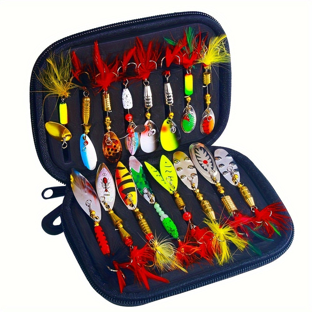 16PCS Metal Spoon Fishing Lures Kit – Spinner Bait Set for Pike, Bass, Trout & Walleye with Artificial Lures and Tackle Storage Box, Freshwater Fishing Accessories