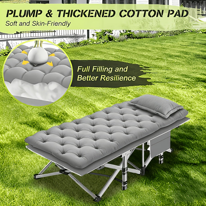 Portable Folding Camping Cot for Adults - Double Layer Oxford Fabric, Heavy Duty 500/600/700 LBS, Foldable Outdoor Camping Bed with Carrying Case for Beach, Nap, Travel, Black & Gray