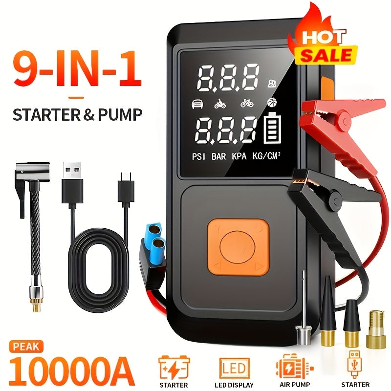 Portable Car Jump Starter 6000mAh with 150PSI Air Compressor Inflator Digital Display USB-C Charging LED Light Dual Safety Protection for Cars Trucks SUVs - Outdoor Travel Camping Emergency Kit