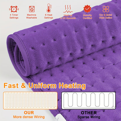 Extra Large Heating Pad 24"x12" for Back Neck Shoulders – 6 Heat Settings Auto Shut-Off Wet Dry Washable Flannel Electric Heating Pad Gift