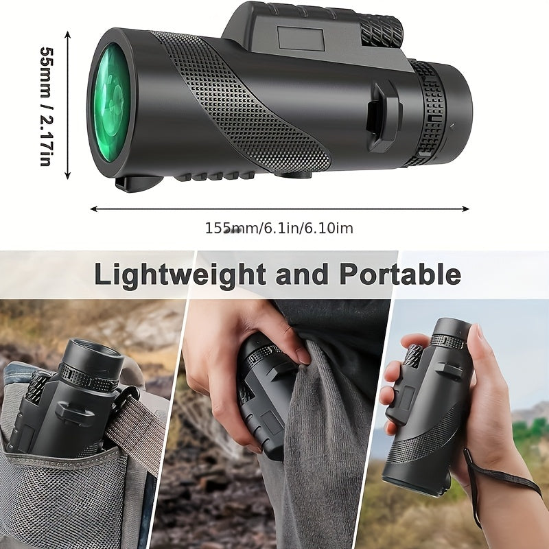 10x42 HD Monocular Telescope with Phone Adapter & Tripod – FMC Lens Compact Scope for Bird Watching, Wildlife, Hiking, Camping, Concerts & Sports – Black & Green, Christmas Gift