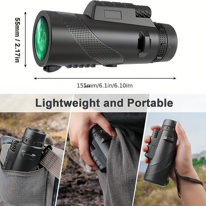 10x42 HD Monocular Telescope with Phone Adapter & Tripod – FMC Lens Compact Scope for Bird Watching, Wildlife, Hiking, Camping, Concerts & Sports – Black & Green, Christmas Gift