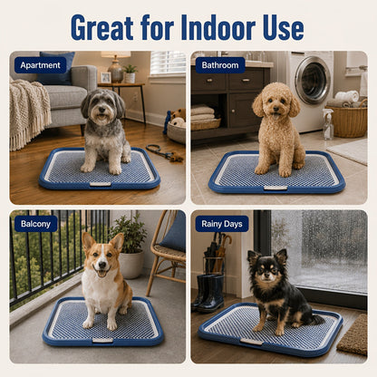 Dog Potty Tray Leak-Proof Indoor Puppy Toilet with Removable Grating, Washable Pee Pad Holder for Apartment Puppy Training, Pet Potty Station for Small Medium Dogs