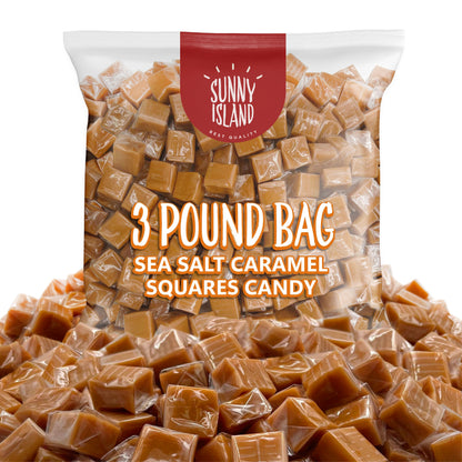Sea Salt Caramel Cubes Candy 3 Pounds Bulk Pack – About 225 Count, Individually Wrapped, Chewy Caramel Candy for Sharing, Snacking, Gifting, Baking & Candy Bowls