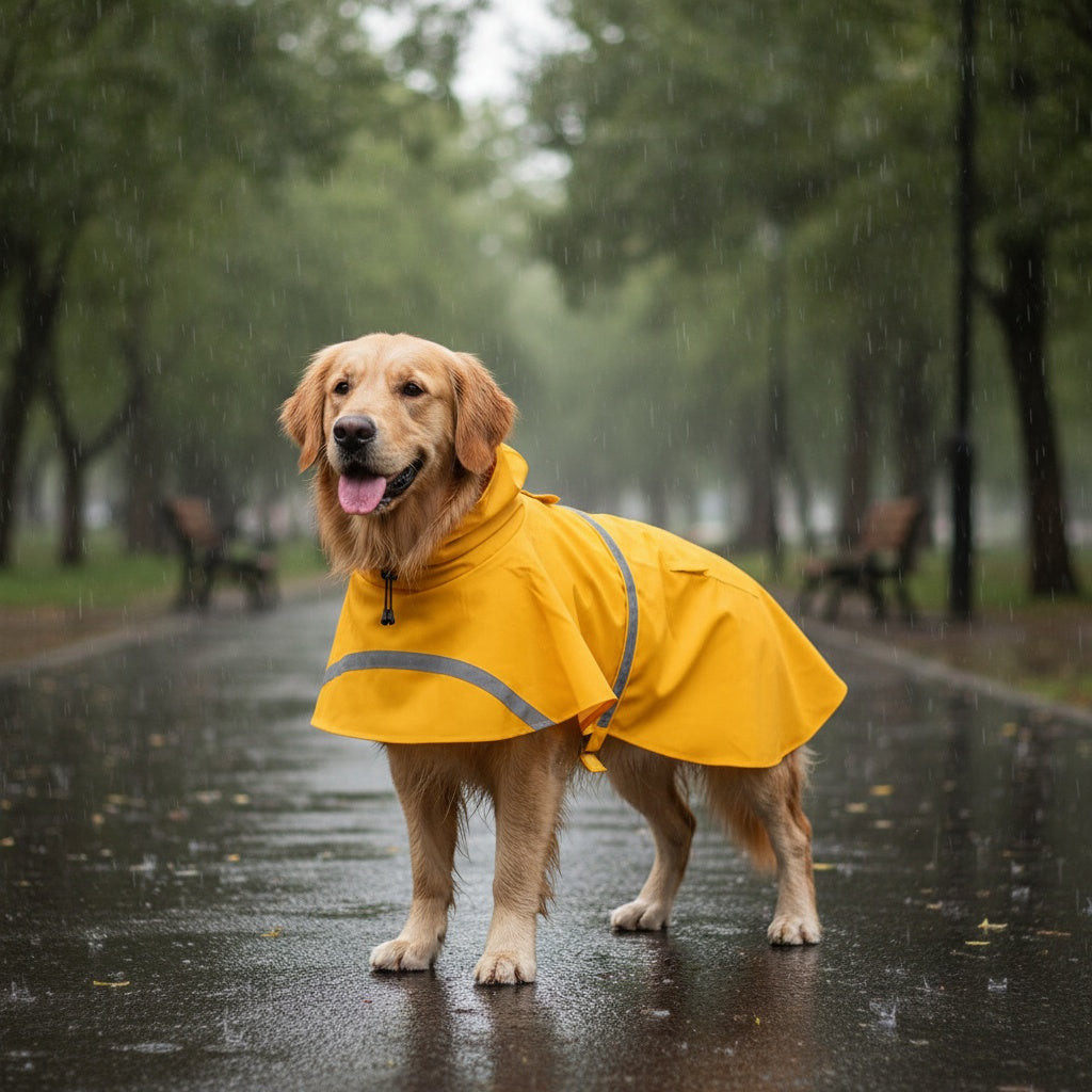 Reflective Dog Raincoat with Hooded Cape – Waterproof Pullover Pet Rain Jacket for All Breeds, Easy On/Off Hook-and-Loop Closure, Sizes S-3XL, Yellow