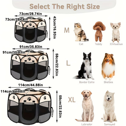 Octagonal Foldable Pet Fence Tent All-Seasons Kennel & Cat Bed – Scratch-Resistant Oxford Cloth Dog Cage for Puppies & Cats, Indoor Outdoor Camping Travel Playpen, Portable Collapsible Pet House