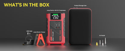 5-in-1 Jump Starter with Air Compressor 5000A Peak – 150 PSI Tire Inflator, 12V Car Battery Jump Pack for Gas & Diesel, Smart Cables & Battery Charger