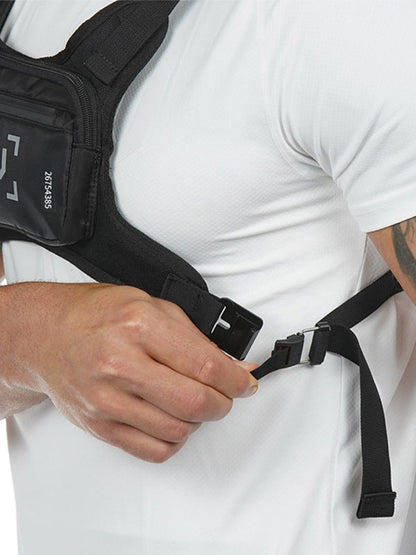 Reflective Chest Bag Running Vest Pack Lightweight Adjustable Crossbody Sling Bag for Men Women – Waterproof Sport Chest Pack for Cycling Hiking Skiing with Headphone Hole, Black & White