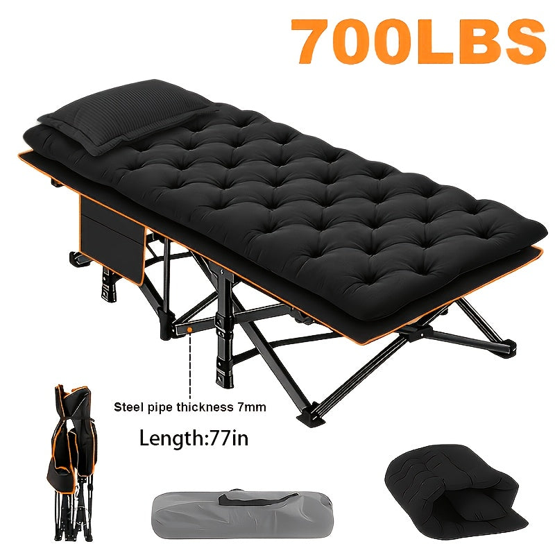Portable Folding Camping Cot for Adults - Double Layer Oxford Fabric, Heavy Duty 500/600/700 LBS, Foldable Outdoor Camping Bed with Carrying Case for Beach, Nap, Travel, Black & Gray
