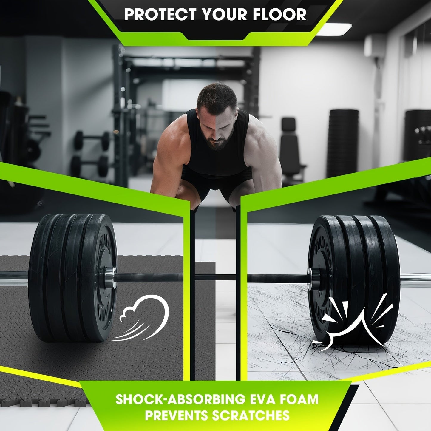 EVA Interlocking Gym Floor Mats 20 or 60 Pack – Thick Impact-Resistant Non-Slip Waterproof Foam Puzzle Tiles for Home Gym, Yoga, Weightlifting & Exercise, Black