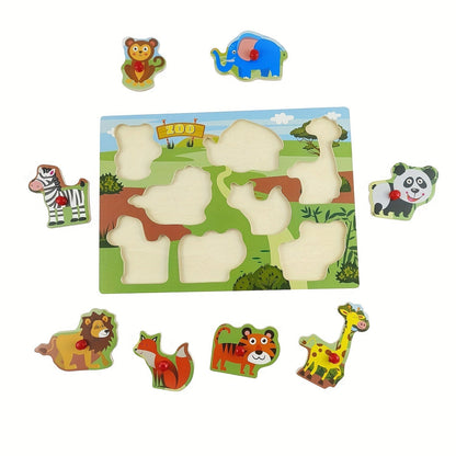 Wooden Peg Puzzle Set of 4 for Toddlers 32 Pieces Knob Puzzles Farm and Zoo Animal Themes Montessori Learning Toy for Ages 1 2 3 Birthday Christmas Easter Gift Boys Girls