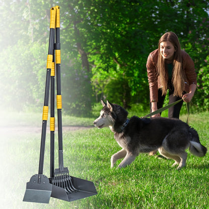 Stainless Steel Dog Pooper Scooper Set with Adjustable Long Handle – Rust-Proof Tray & Rake Pet Waste Removal Tool, No Bending, Easy to Clean, Ideal for All Dog Breeds, Outdoor Yard & Grass Use