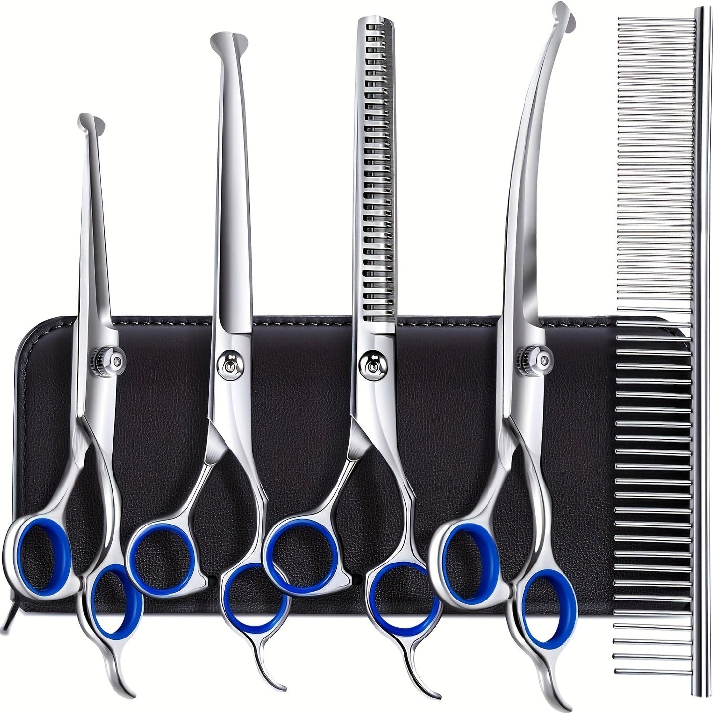 Professional Dog Grooming Scissors Set 6-in-1 – Titanium Coated 4CR Stainless Steel, Safety Round Tips, Left & Right Hand Universal, Heavy Duty Pet Grooming Shears for Dogs, Cats & All Animals